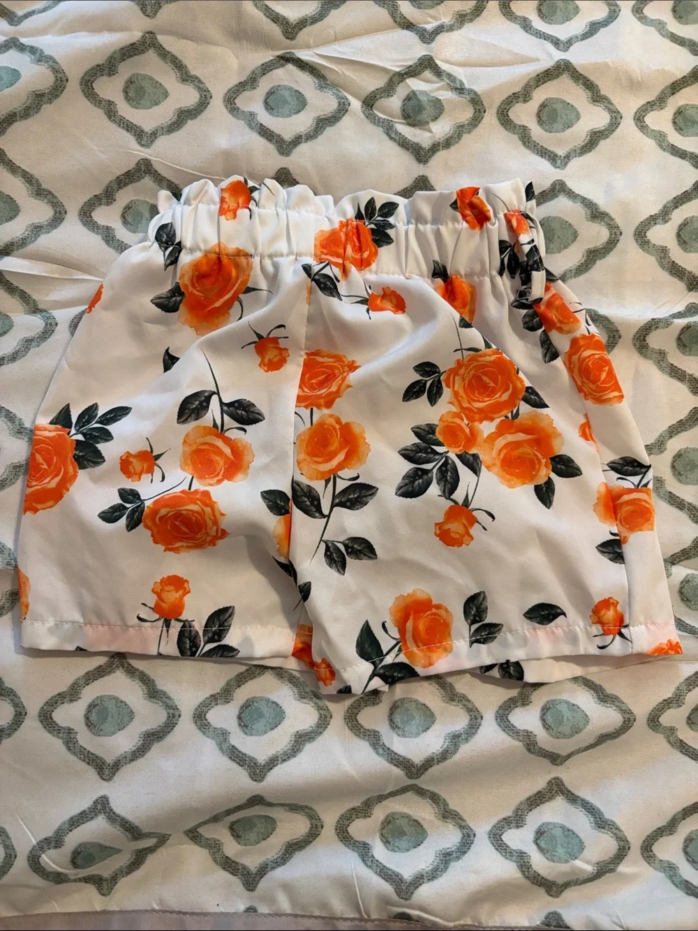 Girls Toddler High-Waist Floral Shorts with Orange Crop Top